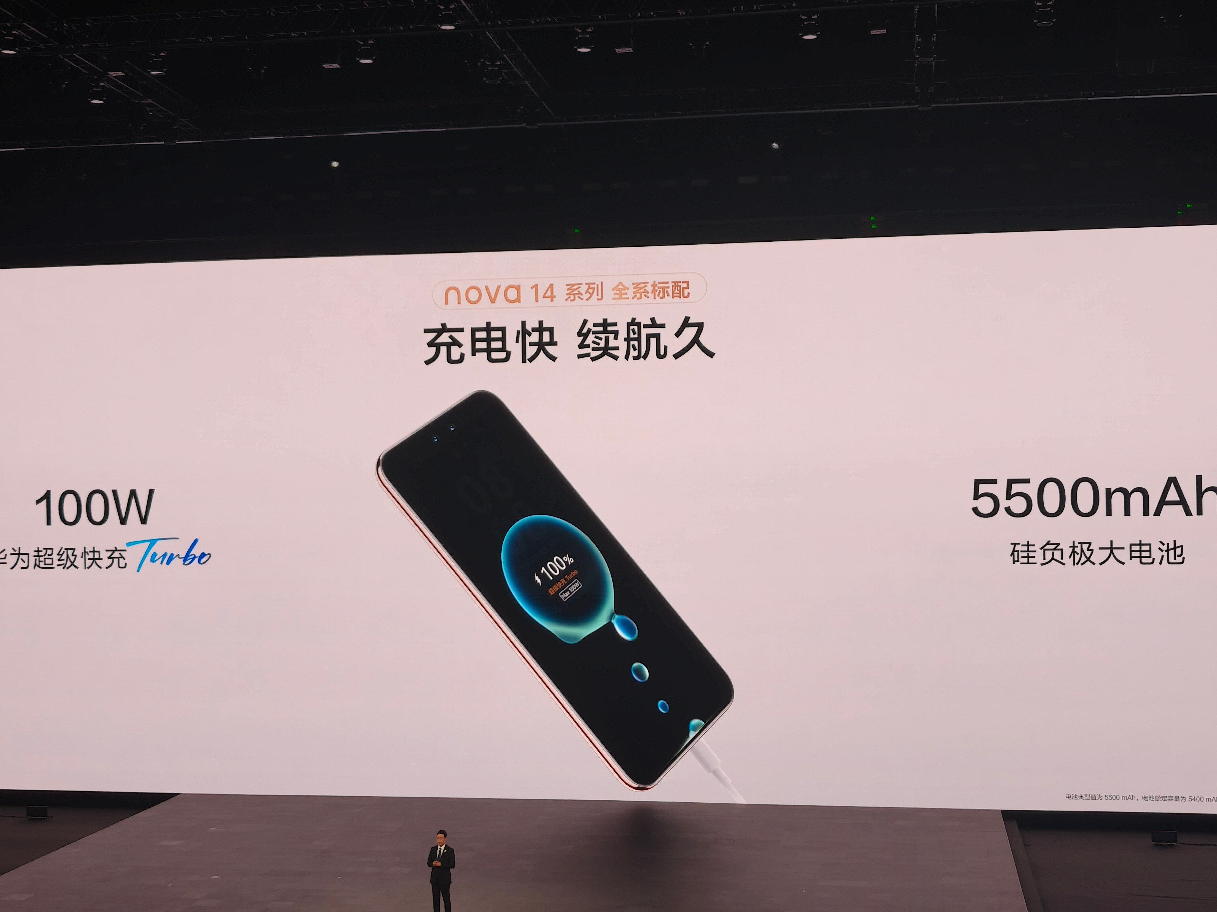 nova14系列这次全系上的是「100W闪充+5500mAh电池」单说电