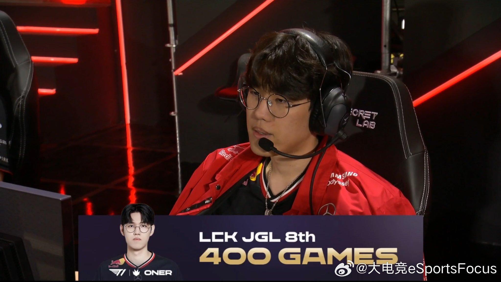 恭喜Oner和Gumayusi达成LCK400场成就！T1对战KT英雄联盟[超话