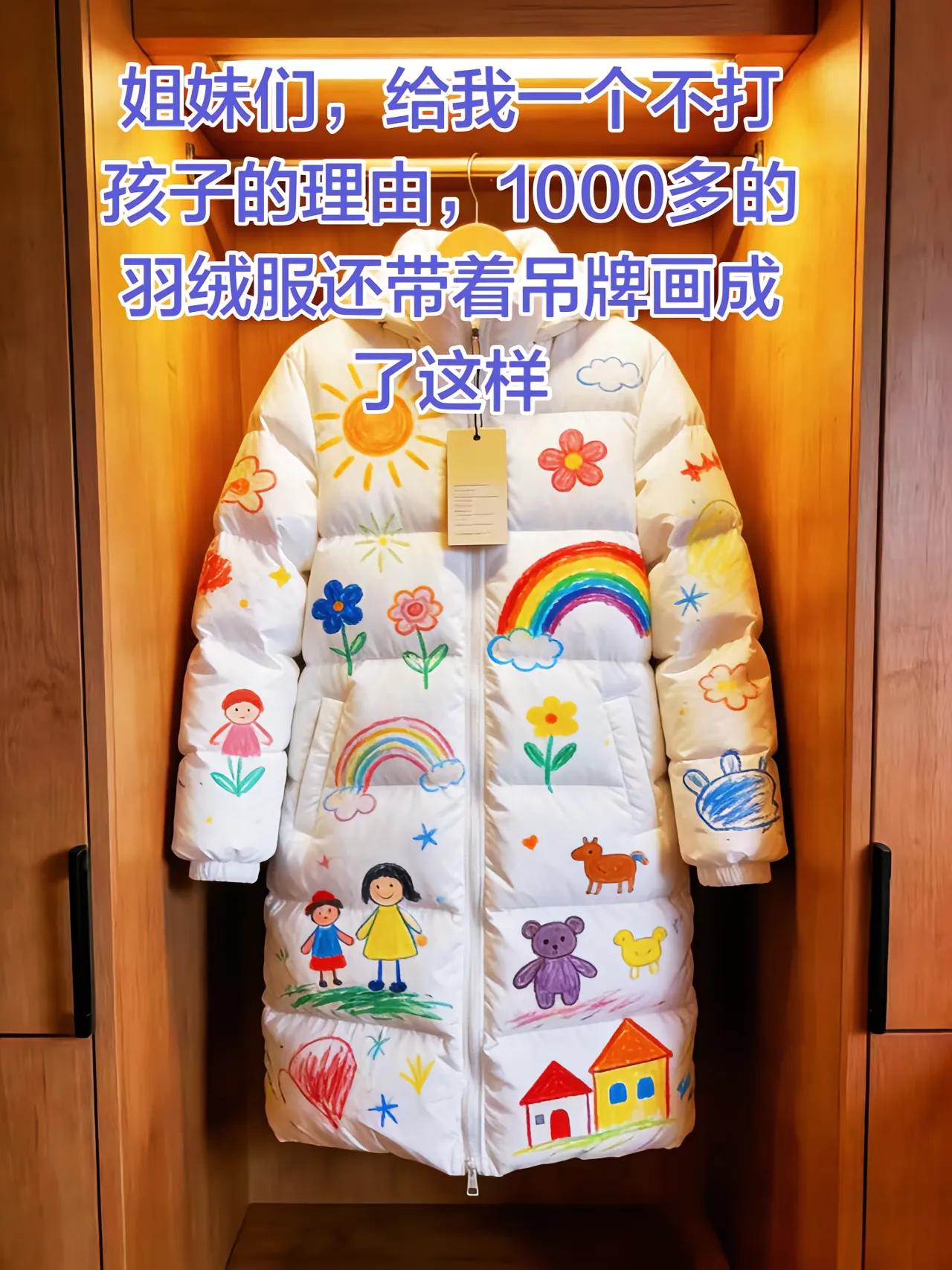 姐妹们，给我一个不打孩子的理由。1000多的羽绒服，我没舍得穿，打算过年穿，