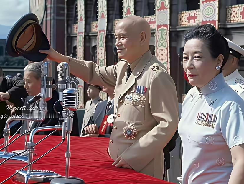 老蒋胸前挂着勋章，美龄胸脯上也花花绿绿一长串，她不是军人，挂的是啥？