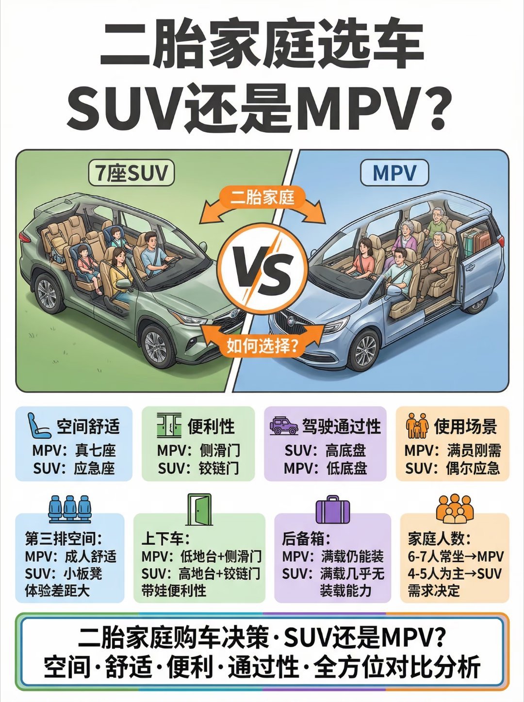 SUV能替代MPV吗SUV是在兼顾，MPV是在照顾。你要的是体面，SUV就够了