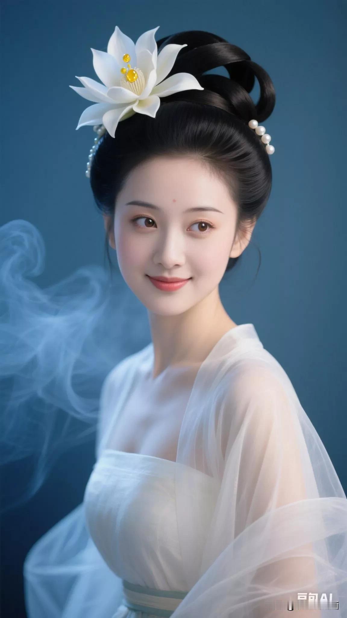 温婉古典，如梦似幻，一抹微笑，惊艳时光。张立启原创书画AI作品古仕女发髻集锦第2