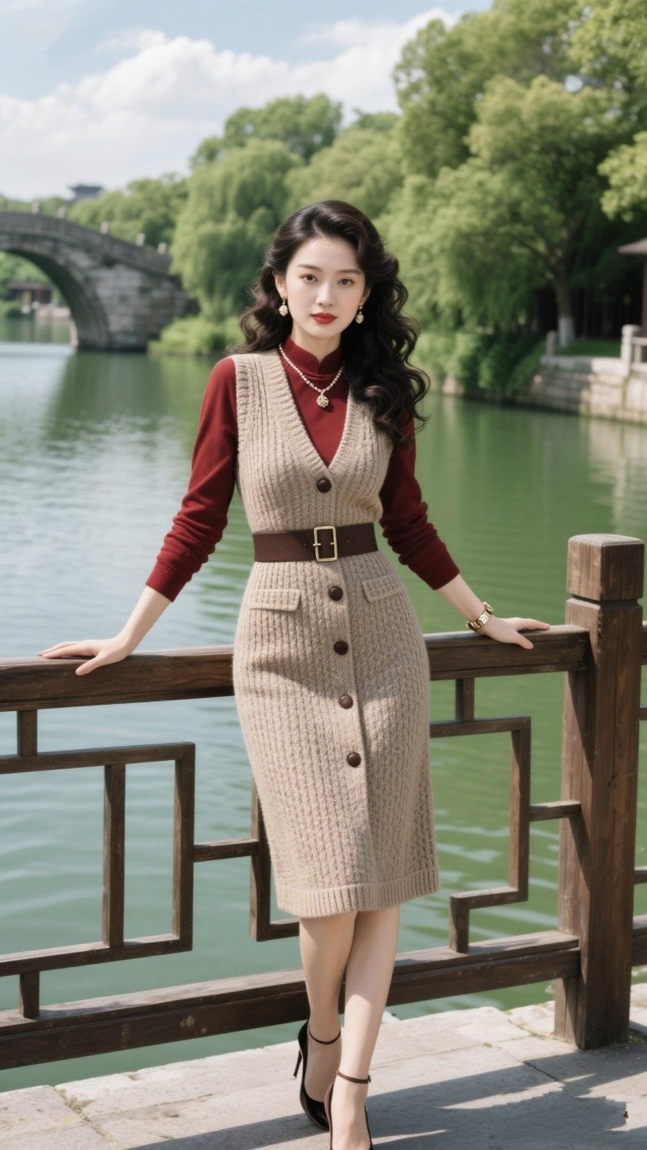 《桥畔春迟》石拱桥驮着云影，漫过春水柳色把栏杆浸得发翠我倚着半幅江南的