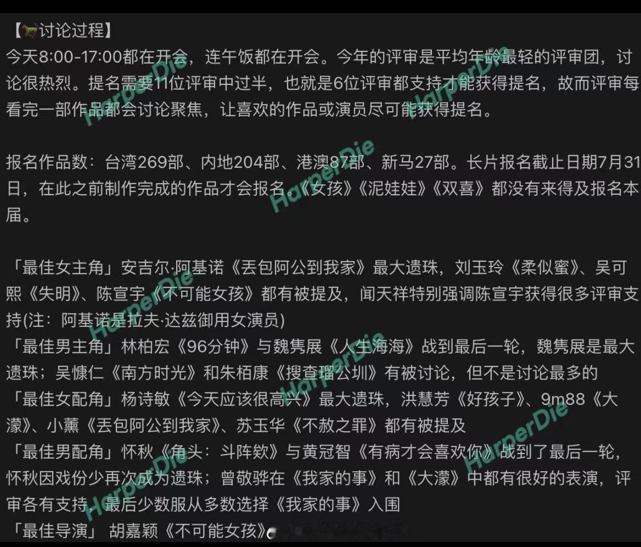 原来内地有200+部电影报名金马都说变三流了，这不都抢着去含金量还是没有下降……