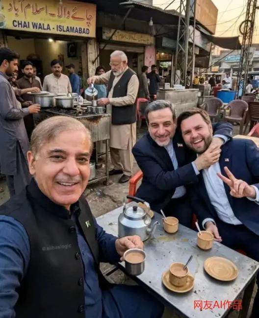 什么情况才能出现图中的情景，巴铁举着相机自拍，伊朗外长搂着美国副总统，万斯还开心