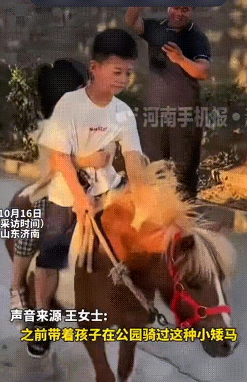 这是隔辈亲！10月16日山东，孙子孙女在公园骑小矮马玩，就几分钟收费还特别贵，关