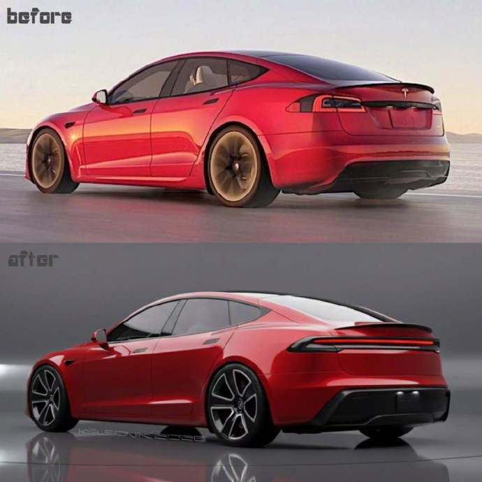 新款特斯拉ModelS渲染图前脸进化明显：灯组更修长，保险杠造型更立体科技感与运