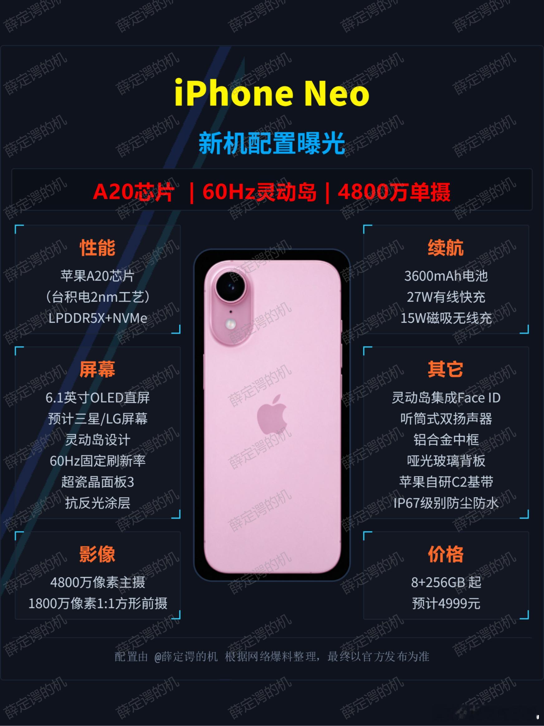 iPhoneNeo爆料：60Hz灵动岛，不叫18e了iPhoneNeo预计会