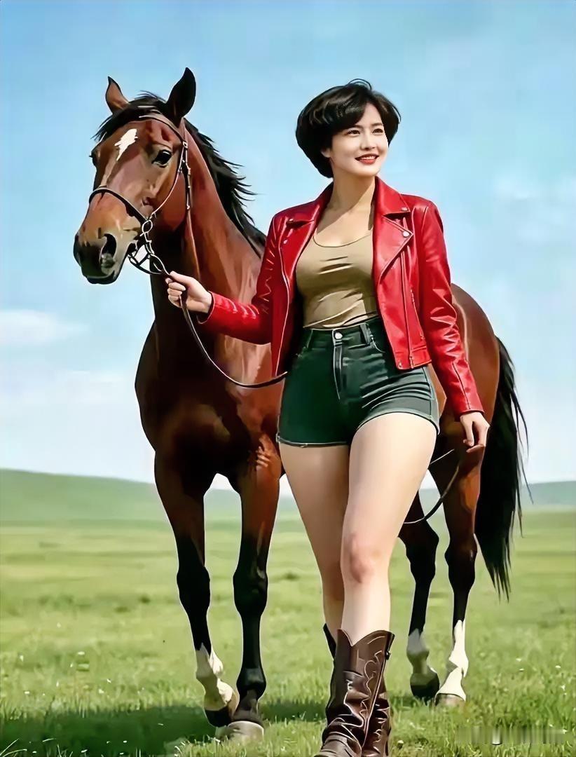 草原之上，帅气女牛仔与骏马相依，自在洒脱！🐎🌿👠甜酷牛仔写真草原牛仔照