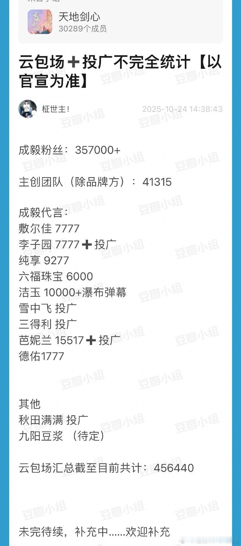天地剑心云包场，初步统计已经46万场，未完待续，云包场暂时历史第二，第一是成毅的