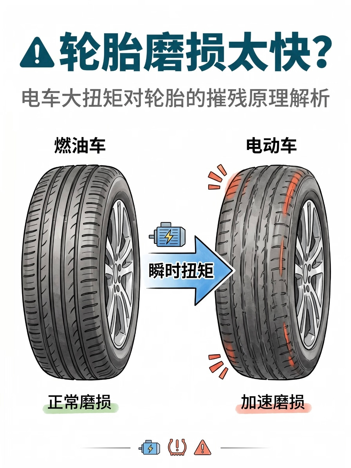 你的电车为什么更磨胎？看完就懂了不少电车车主都在吐槽，才跑两三万公里，轮胎就明显