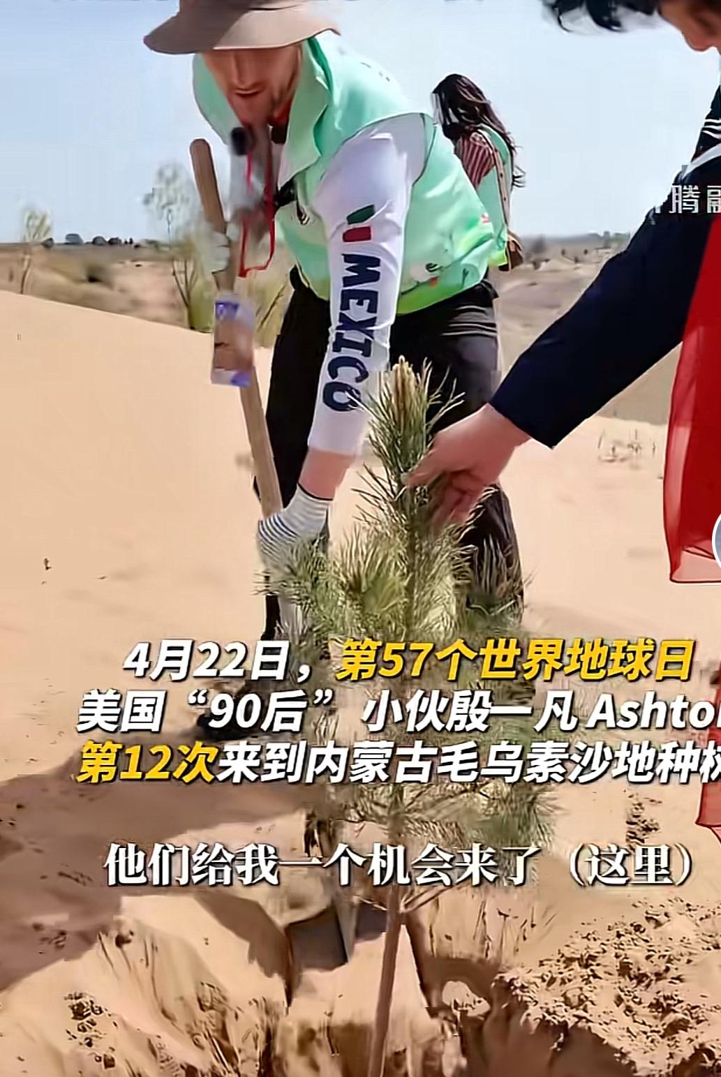 美国小伙看了中国治沙纪录片之后，连续12年到内蒙古种树美国小伙Ashton，
