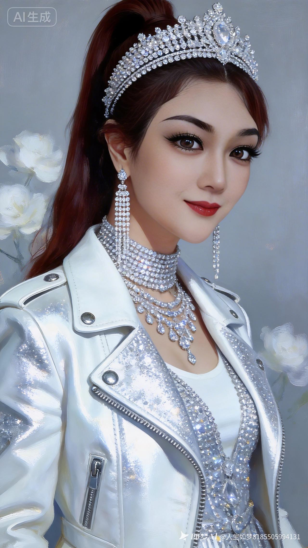 梦幻公主风，闪耀珠宝与奢华皮夹克完美结合，尽显高贵与时尚！👑✨