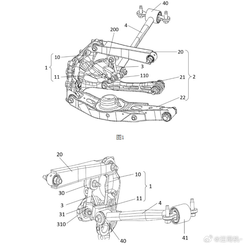 上汽通用申请了一个新型汽车悬架专利（图1），与当今常见的悬架类型均不相同。【结构