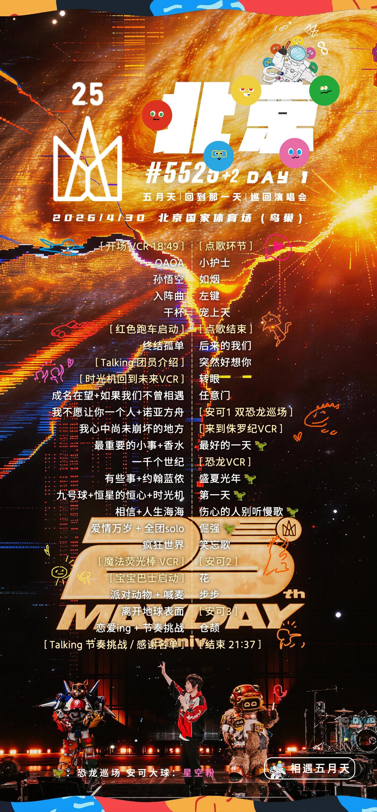 五月天2026北京演唱会Day1歌单5525+2演唱会