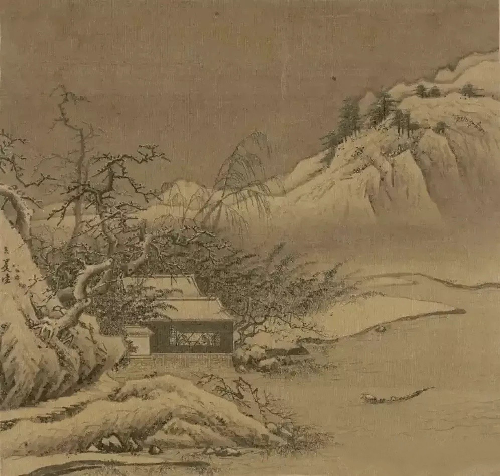 夏圭半边烟水入丹青。夏圭，生卒年不详，字禹玉，浙江钱塘人，南宋杰出画家，位列