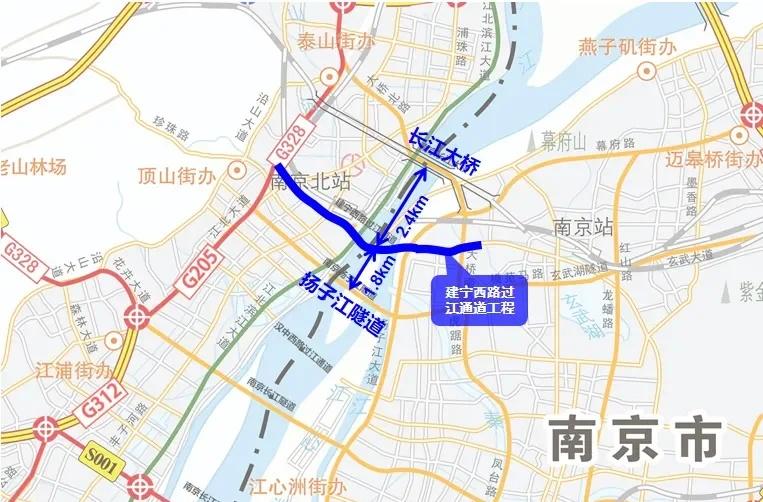 江北新添过江通道，预计最快年底通车建宁西路过江通道工程起于江北新区的兴浦路与江
