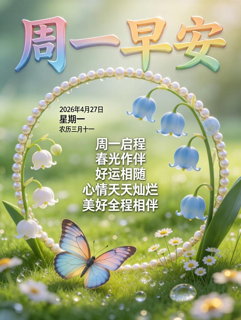 1.☁️🍃💖崭新周一，温柔清风治愈所有疲惫，暖阳洒满一路顺遂。无忧愁、无焦虑