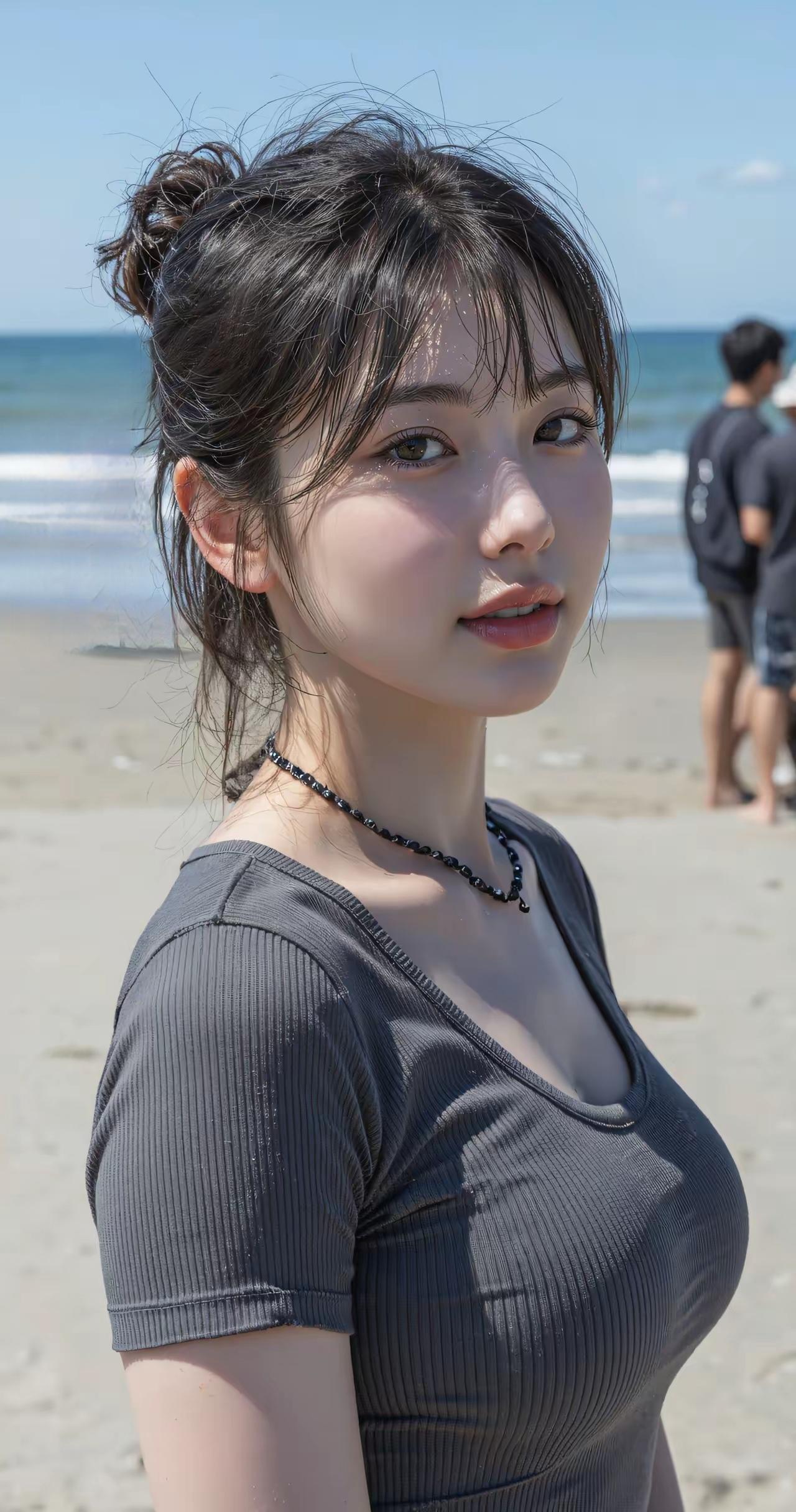 海边少女，阳光沙滩，清新自然