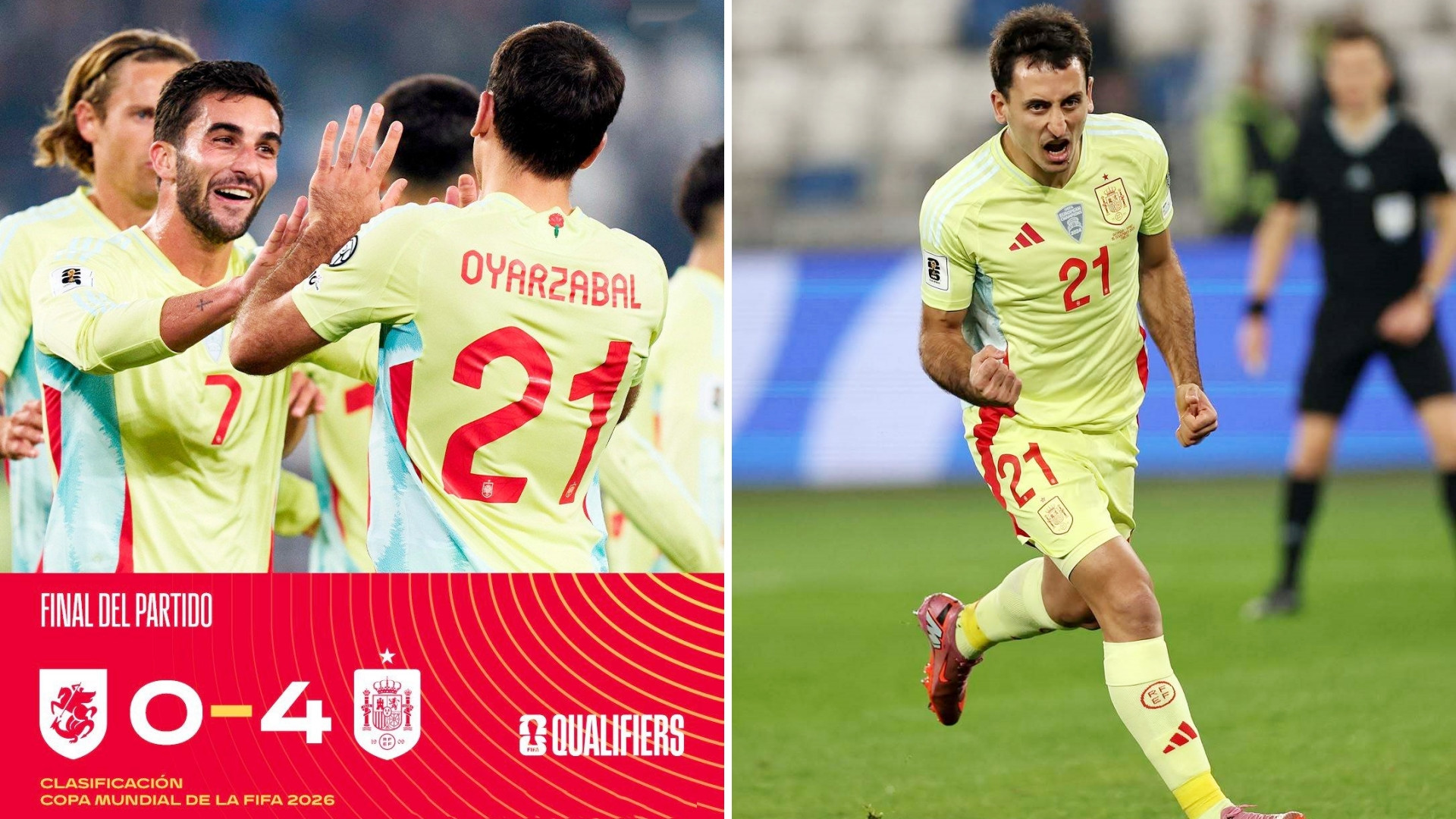 世预赛：西班牙客场4-0大胜格鲁吉亚，继续领跑积分榜。费兰造点+传射，奥亚萨瓦