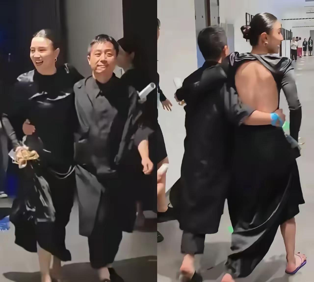原来搂宋佳腰的这个男人，就是她的导演老公啊！个子太矮了。估计170都不到。站在穿