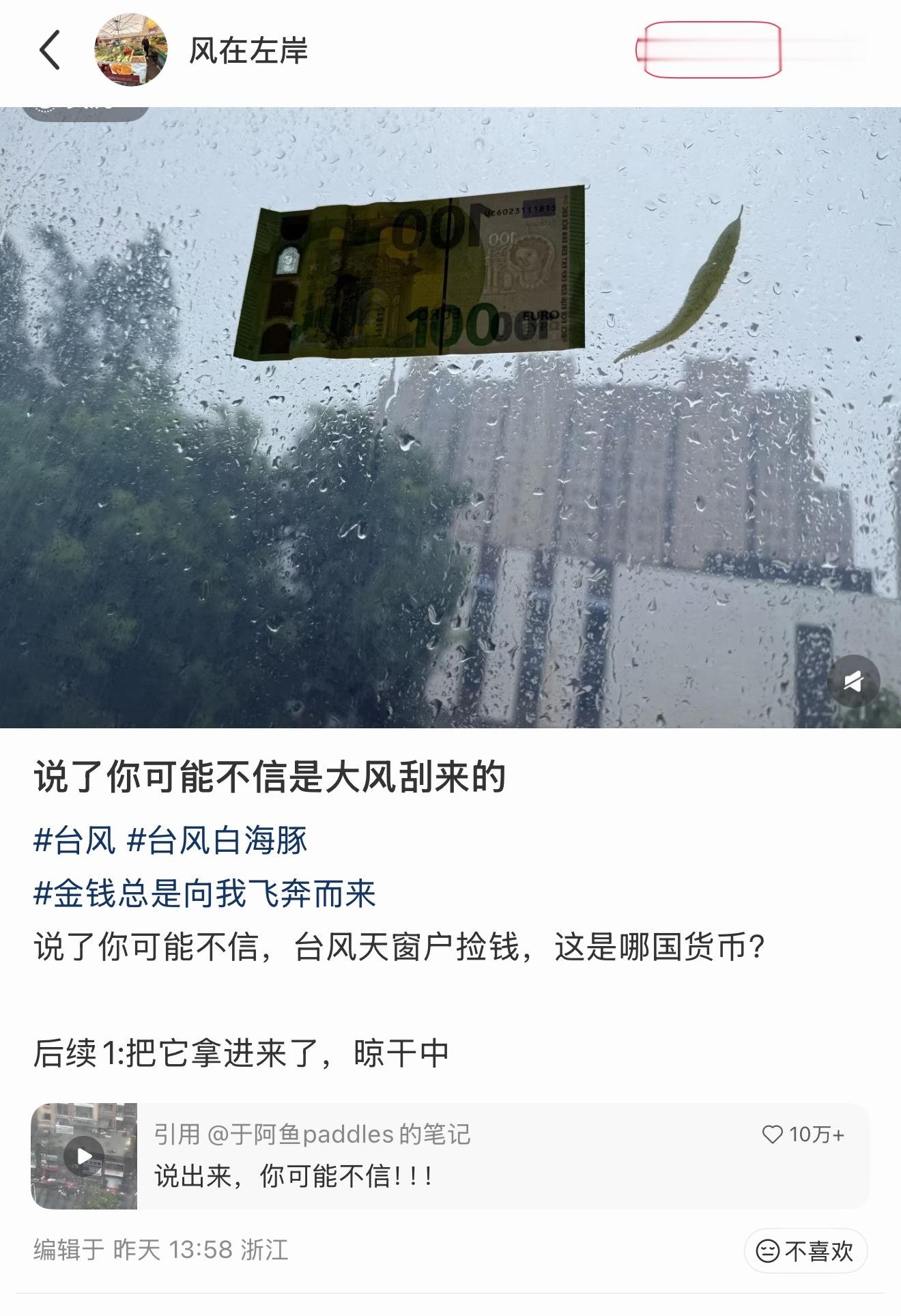 我去，大风真能刮来钱啊，还是欧元
