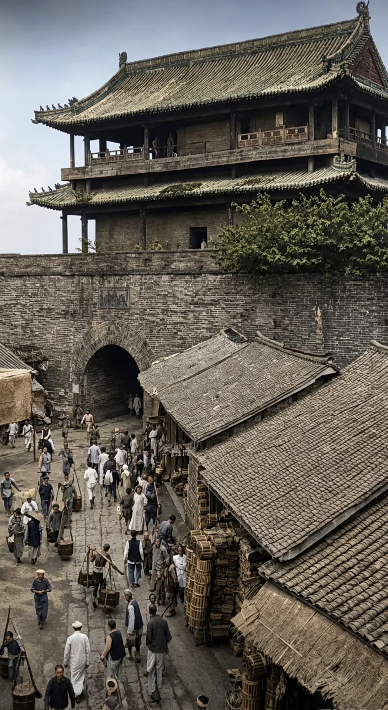 老照片：1917年美国摄影师拍摄的成都北门，当时的清朝已经灭亡5年，但是看城门下