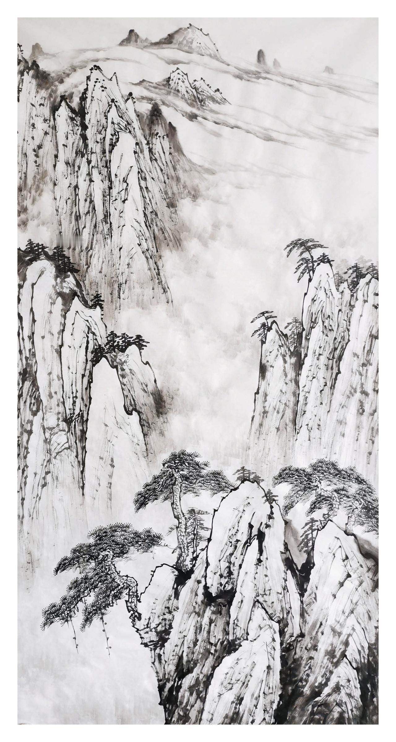 中国山水画（原创）作品欣赏尺寸：四尺（138x68）水墨中国山水画水墨风格山