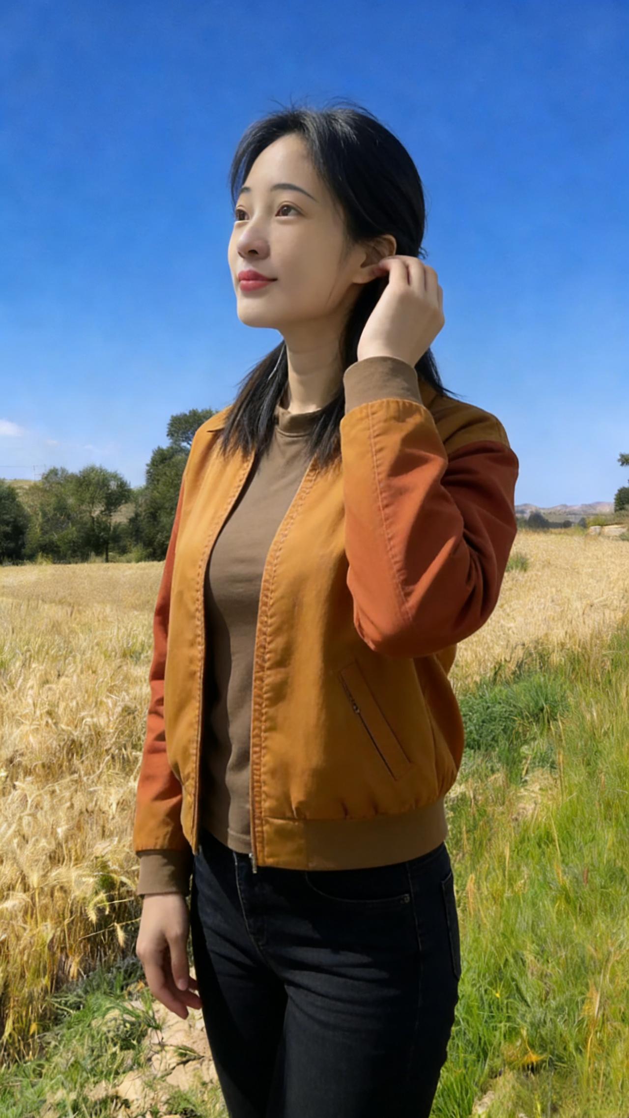 你是麦田里打翻的调色盘焦糖、暖棕、浅粉在身上流转短款夹克裹住午后的暖针织开