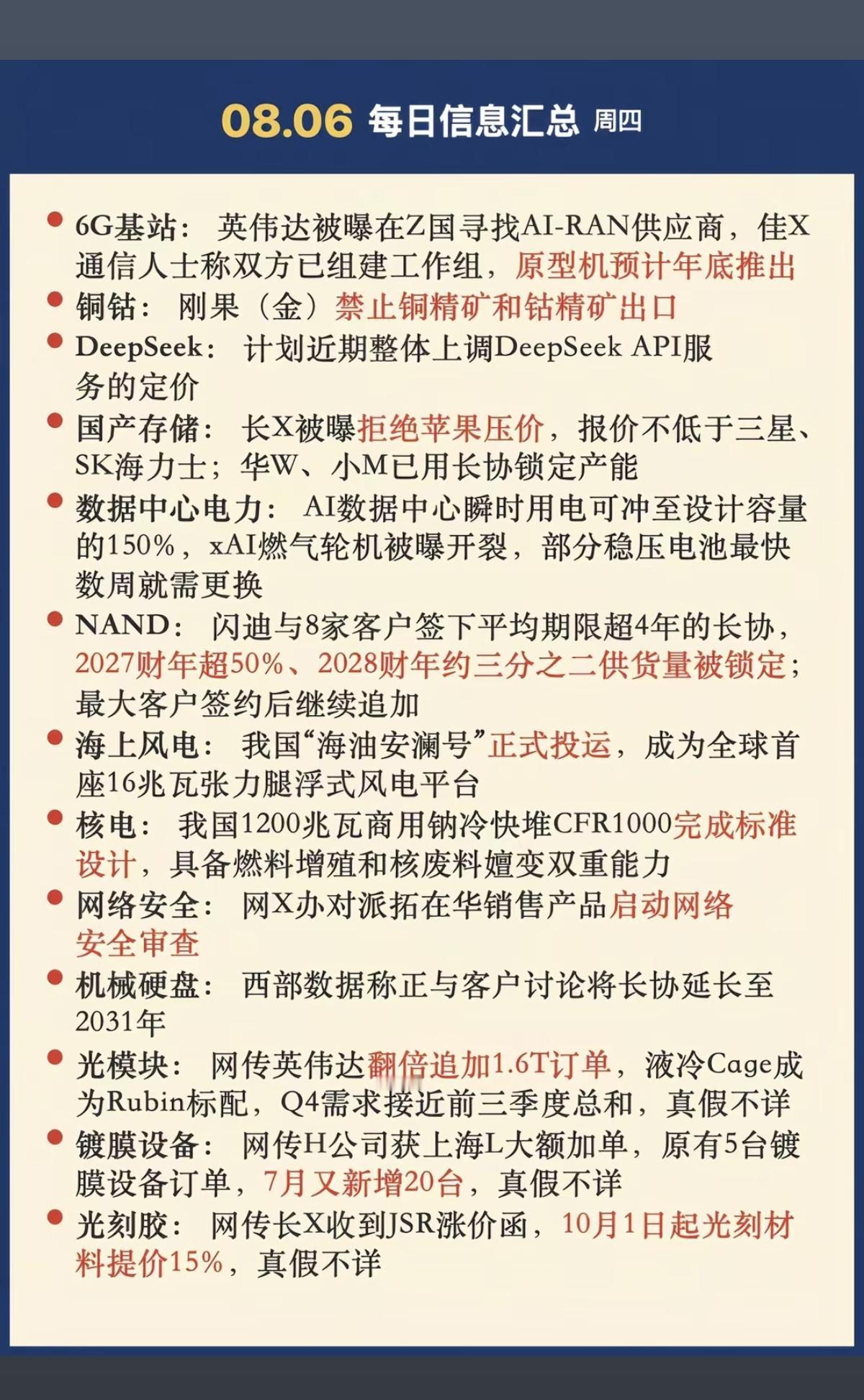 8.07周五盘前财经热点必读！1.通信设备、6G基站2.铜钴矿（刚果金