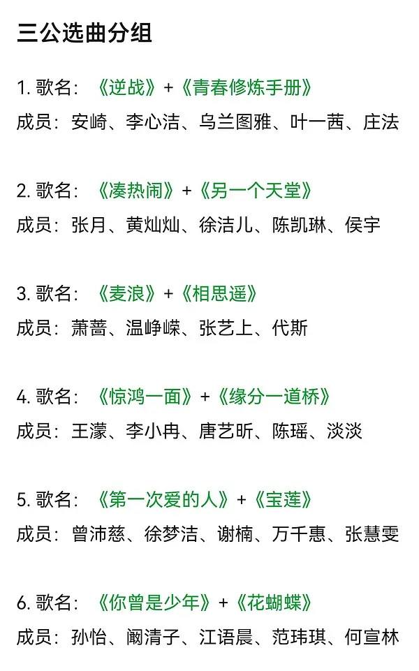 浪姐三公分组名单……1、三公当天是李小冉五十大寿，王濛又跟她一组了，很期待会整什