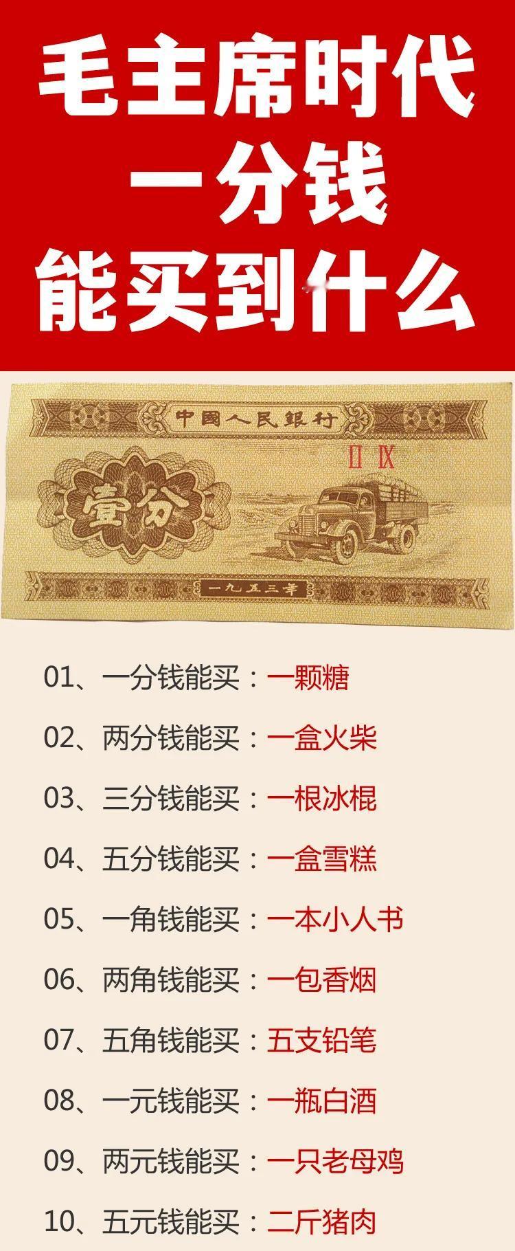 毛主席时代一元钱能买的东西，现在需要花多少钱能买到呢？从图中可以看到毛主席时