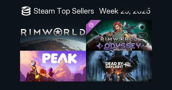 Steam最新一周销量榜出炉，统计时间7月9日至7月15日，环世界新DLC上线登