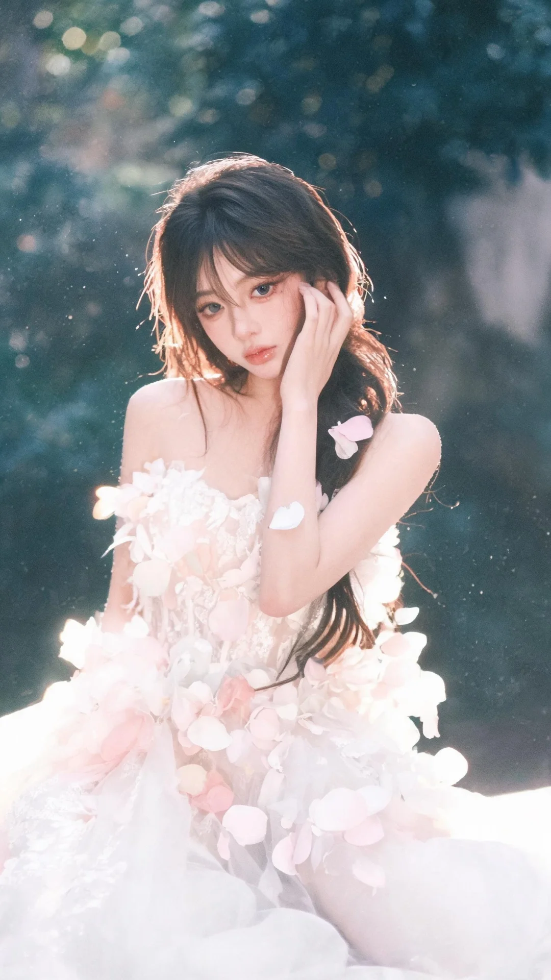 ccd摄影，美人，怪诞奢华少女风格，端庄优雅漂亮花瓣元素，服装造型精致...
