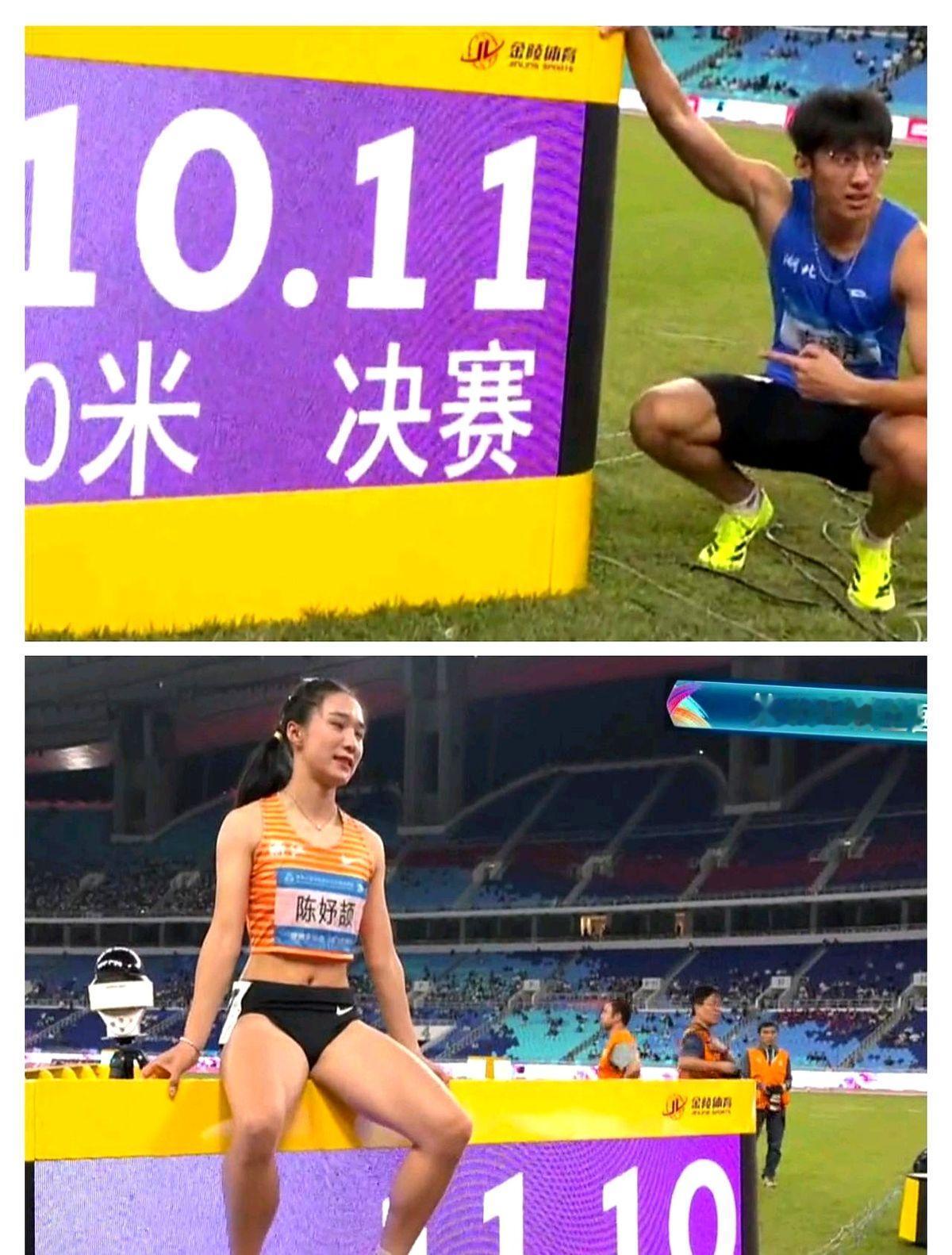 34岁韦永丽跪地那一刻，青春真的翻篇了。17岁陈妤颉冲线，11秒10，把前辈