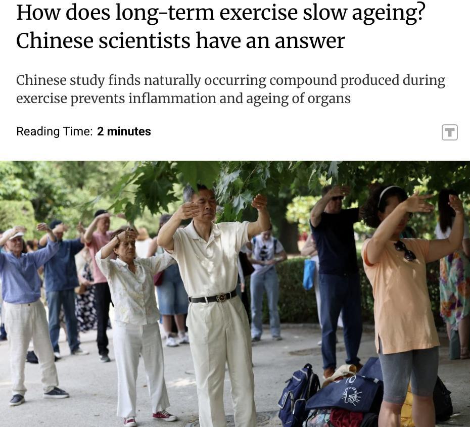 外媒：中国科学家团队发现，长期运动中肾脏自然产生的甜菜碱可延缓衰老。研究揭示，