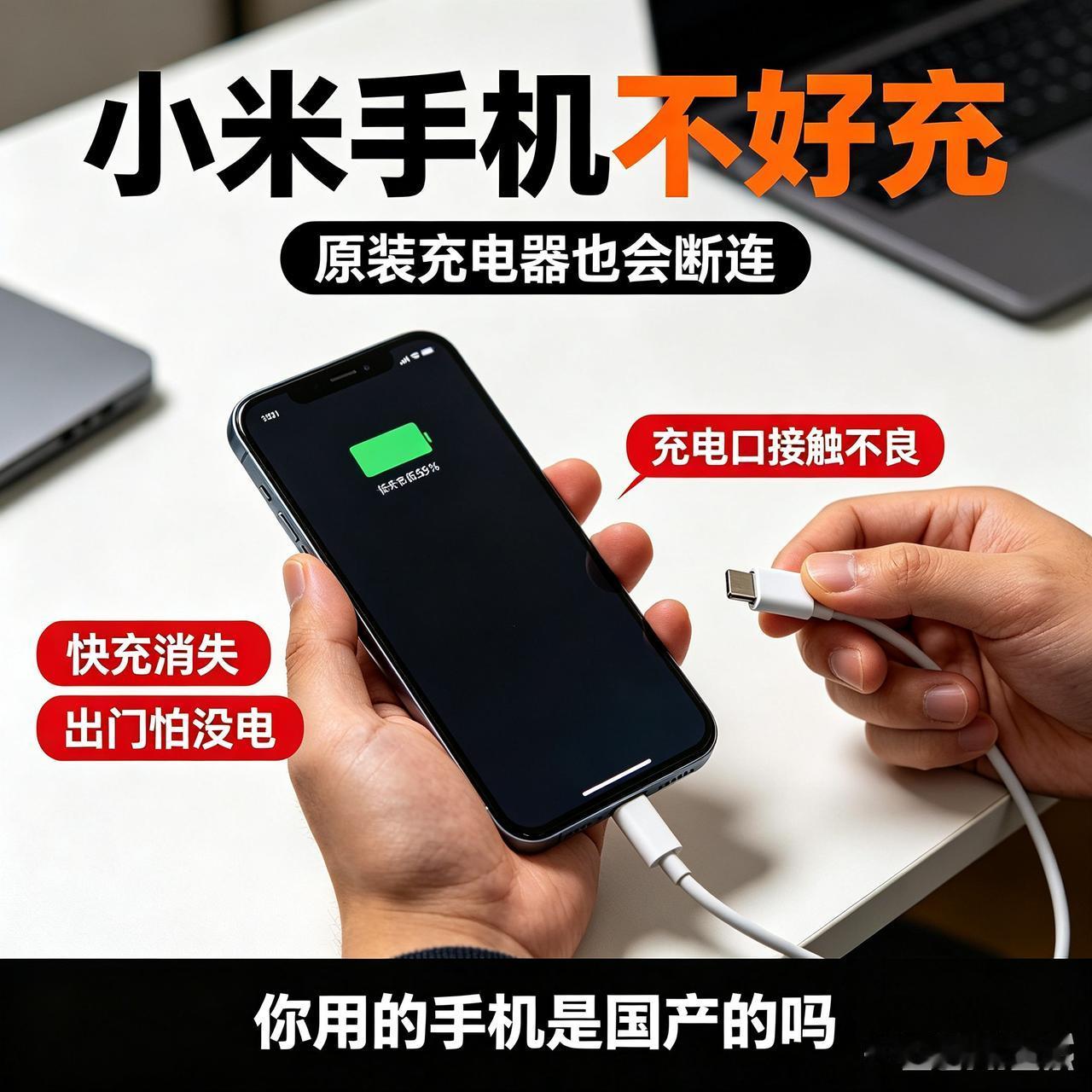 我用的是小米国产手机，整体功能还行，但充电成了一大麻烦。充电口容易积灰，经常接触