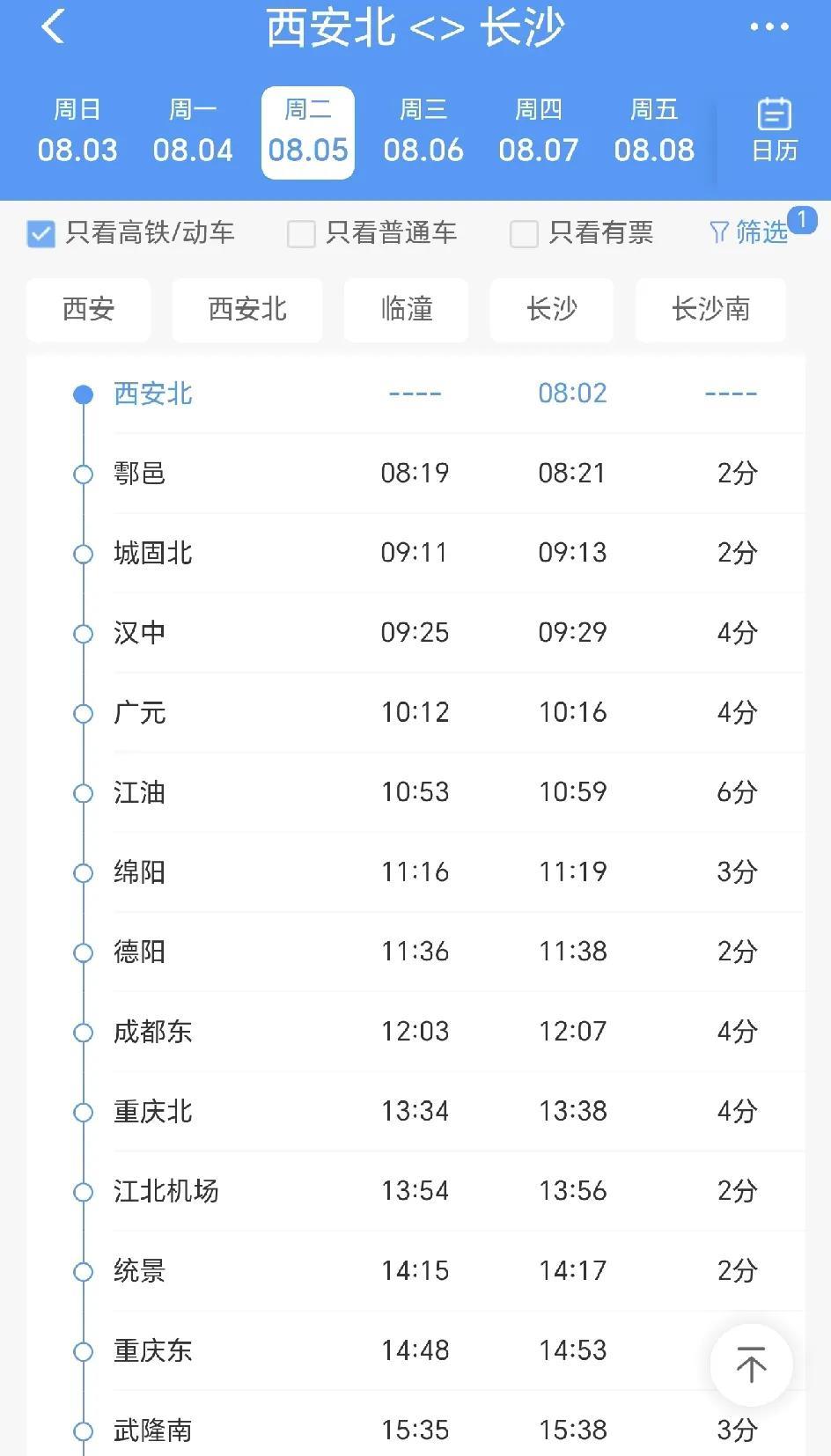 太奇葩了，西安北到长沙的高铁，居然要跑到成都东站逛一圈，全程用时11小时33分，