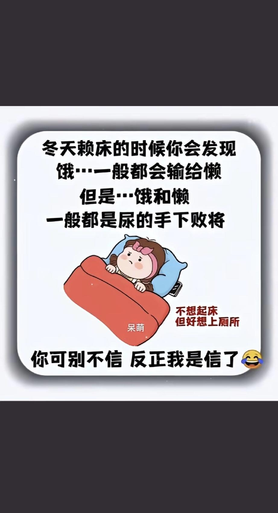 冬天早晨的被窝，简直就是一场“人体内部矛盾”的终极战场。闹钟响了，你饿得肚子