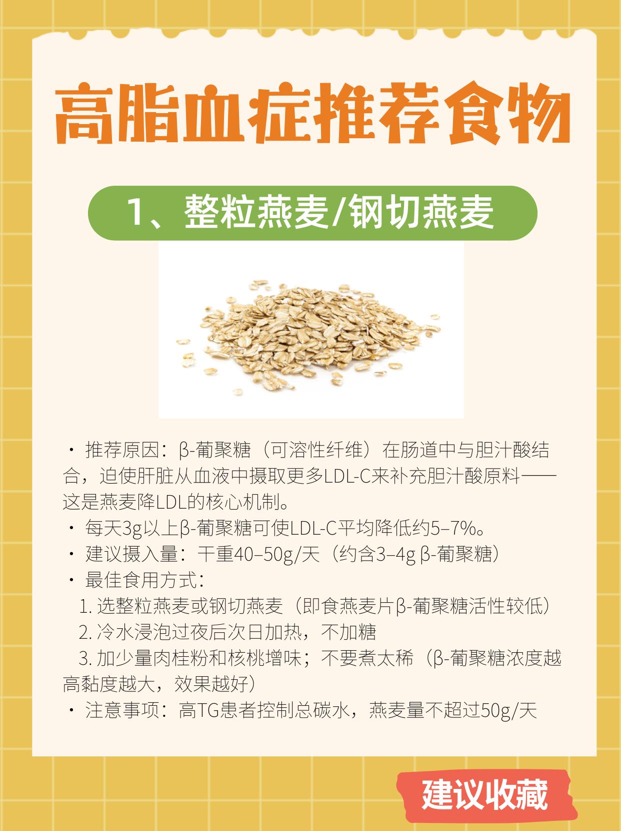 适合高血脂病人的8类食物高脂血症的饮食管理，核心不是"不能吃什么"的禁忌清单，