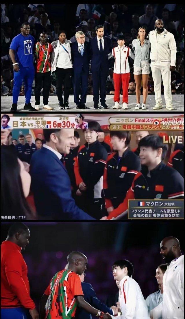 按王励勤安排的流程，法国总统马克龙先生和国乒男双组合（国乒男权至上）互动先，结果