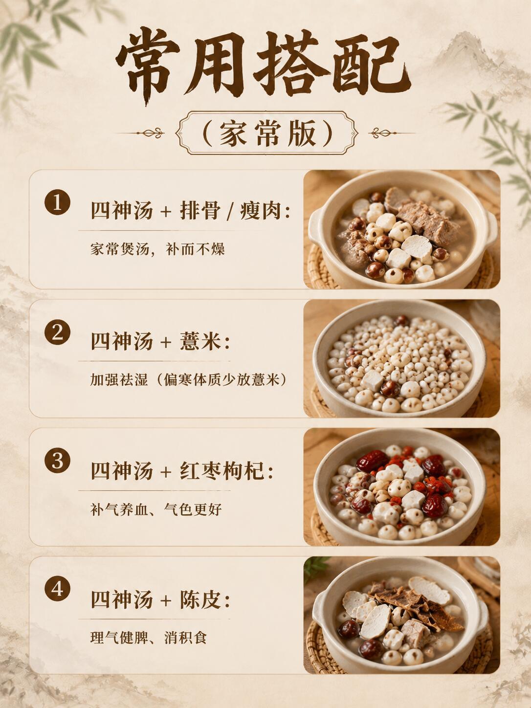 千古健脾祛湿方✨四神汤真的太适合懒人养生一、标准经典配方（正宗4味）山药、茯