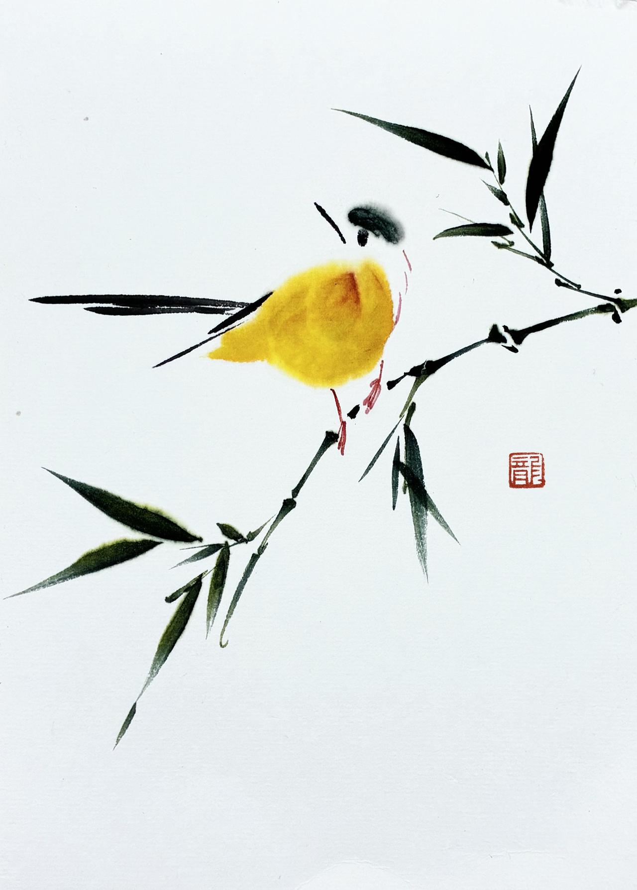 国画鸟的画法竹画小鸟