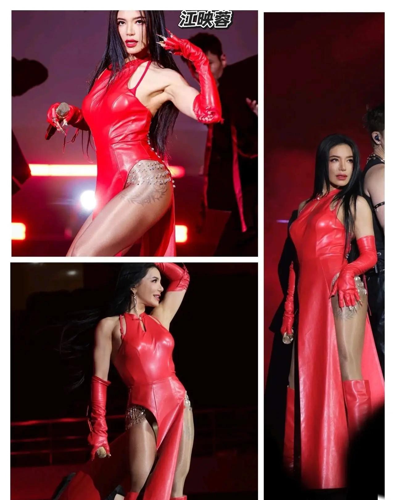 超女江映蓉演唱会上这身造型就已经让人看不懂了，再炫个肌肉，就更让人迷糊了。好好唱
