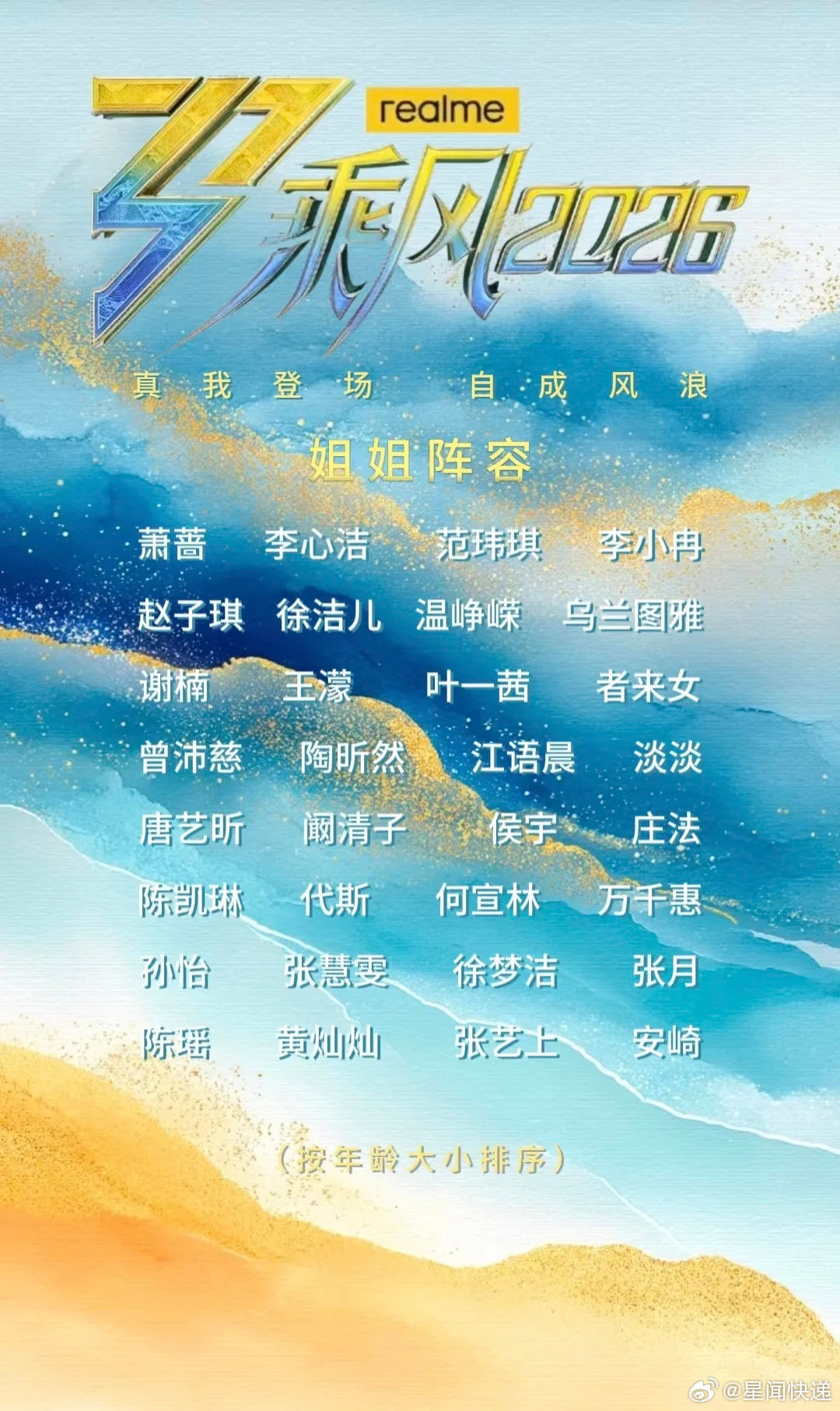 浪姐7阵容乘风2026最终名单！初舞台录制：4月3日-4日浪姐名单：萧蔷、李