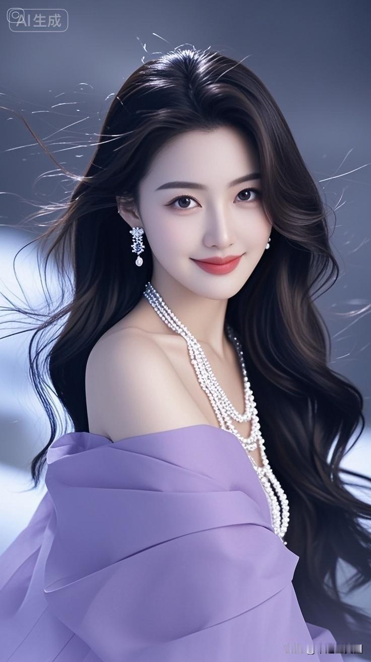 这姑娘真漂亮，珍珠项链很闪亮。
