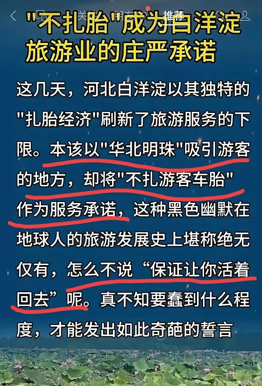 热烈祝贺白洋淀喜提“国内首个不扎胎旅游景区”称号！这事儿有多荒唐？就像80