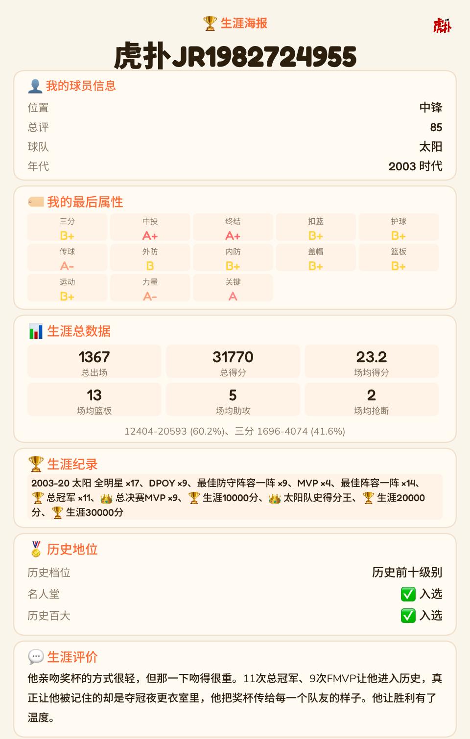 我的完美球员11个总冠军9个fmvp4个mvp，不知道能不能超过乔丹