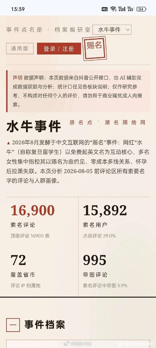 牛逼，这也能统计出来~有人统计了王水牛的评论区，1.69万条求赐名评论，其中匿名