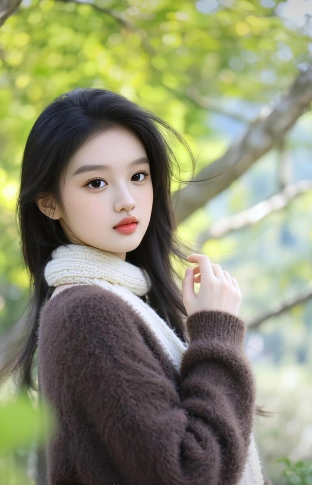 温柔秋日，少女轻抚发梢，静谧自然之美。